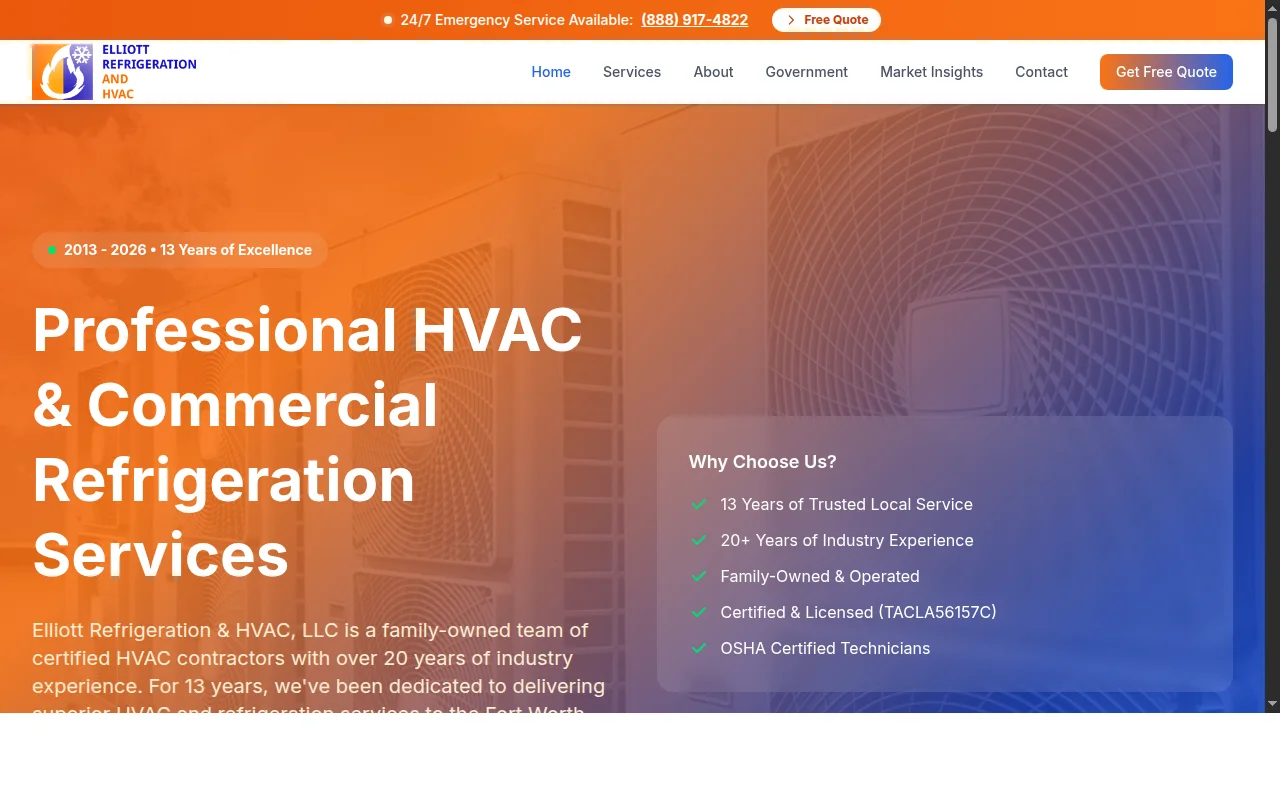 Elliott Refrigeration & HVAC screenshot